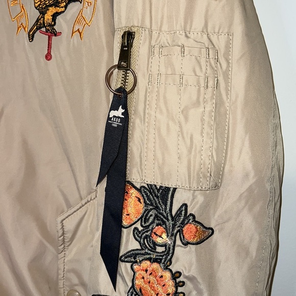 AKOO Embroidered No Rivals Tan Eagle Bomber Jacket - Picture 5 of 11